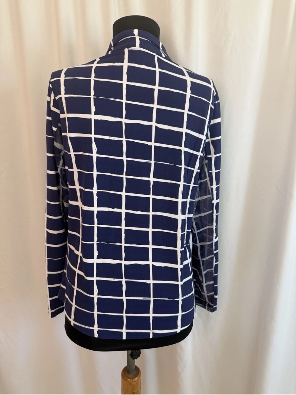 Ibkul Navy White Geometric Print Long Sleeve SPF Top - size Medium - Picture 5 of 6